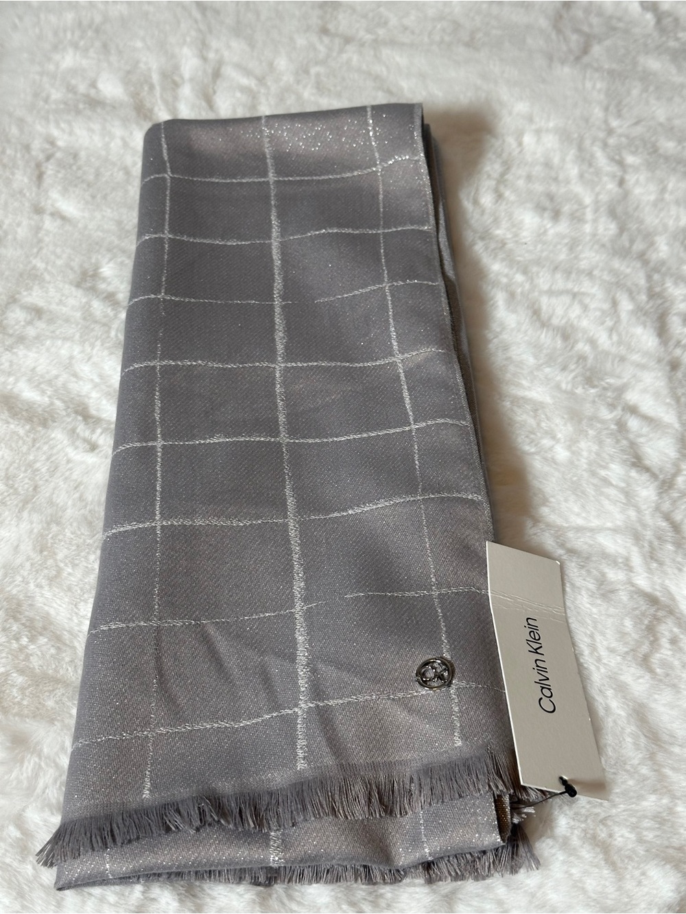 Calvin Klein Silver Gray Windowpane Pocket Square